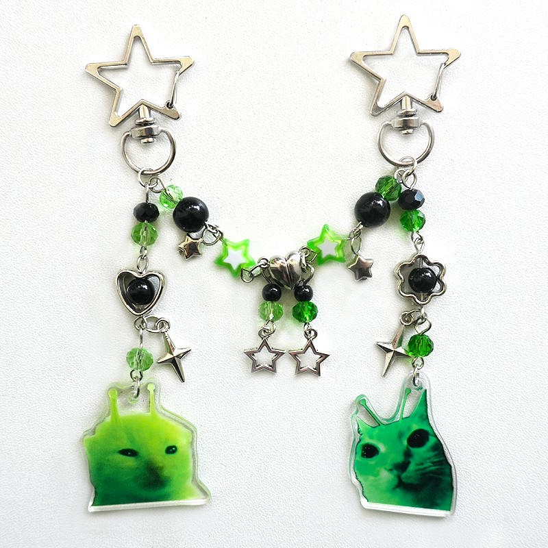 Alien Cat Keychain Y2K Green M - Retro Gaming Keychain review and price